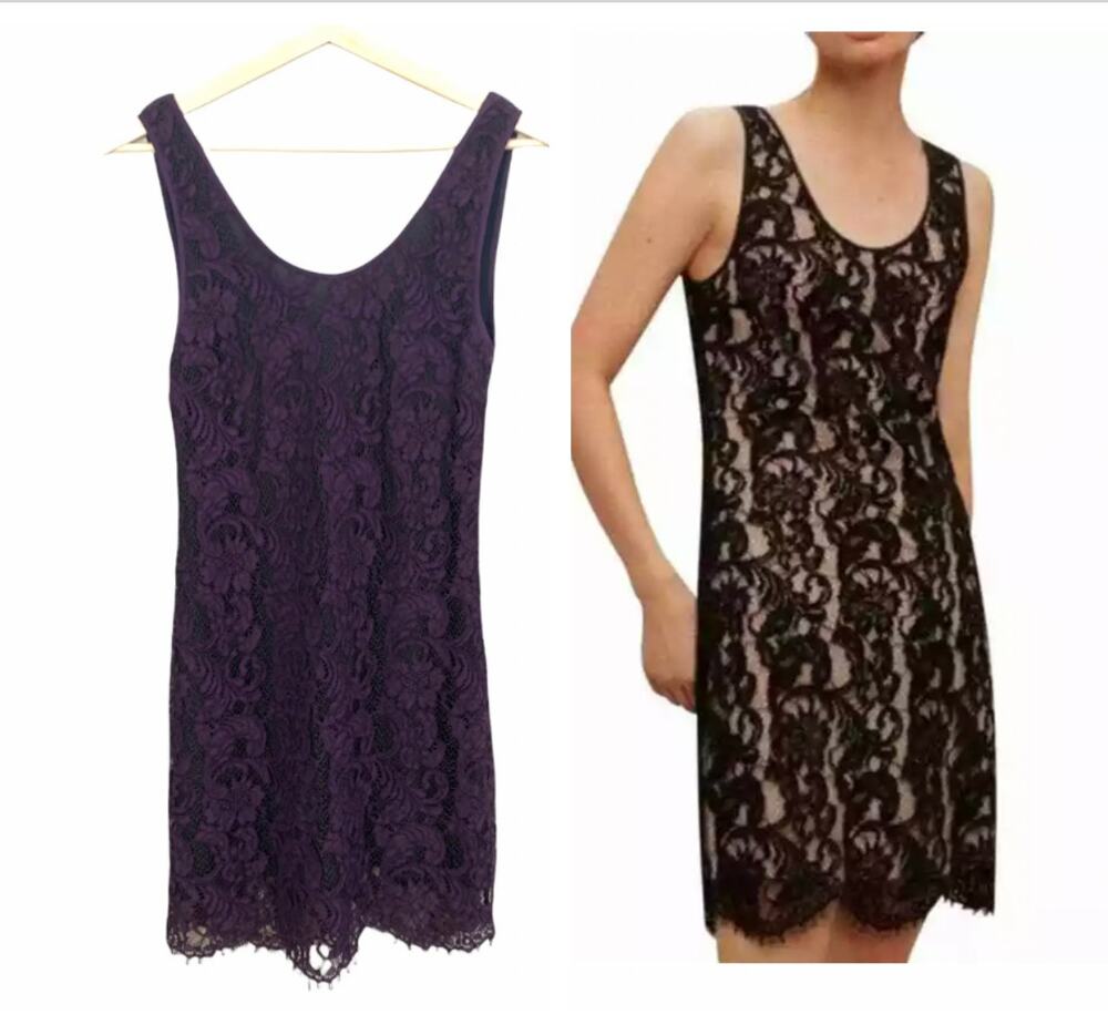 Wilfred Aritzia Purple Lace Sheath Sleeveless Scallop Hem Mini Dress XS Bodycon